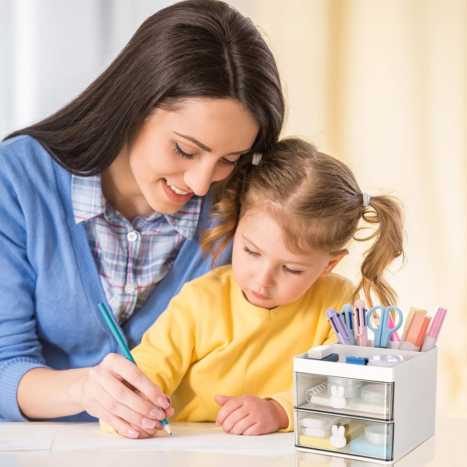 2 Layer 5 Compartment Desk Organizer with Transparent Drawer (1 Pc / 15×13×11 Cm) 2 Layer 5 Compartment Desk Organizer with Transparent Drawer (1 Pc / 15×13×11 Cm)